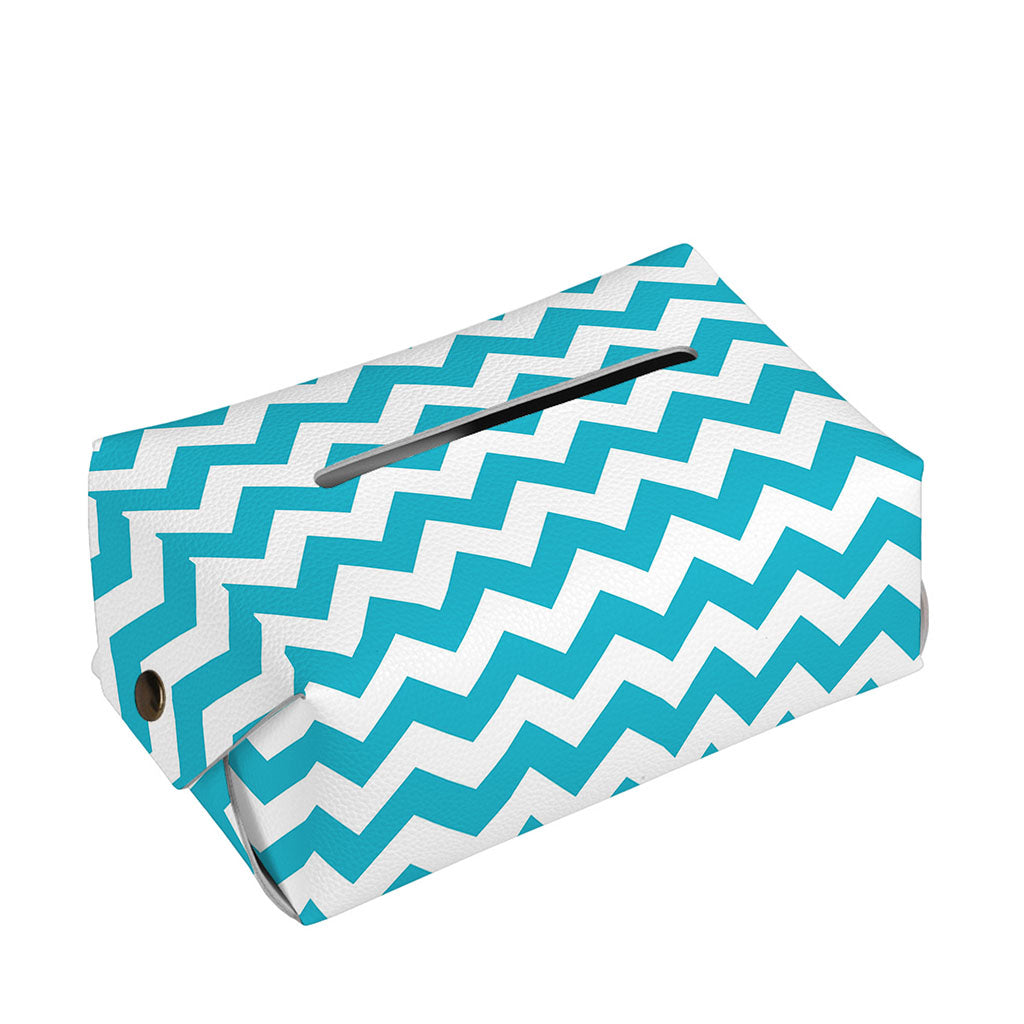 Blue And White Chevron Pattern Print Rectangle Tissue Box Cover