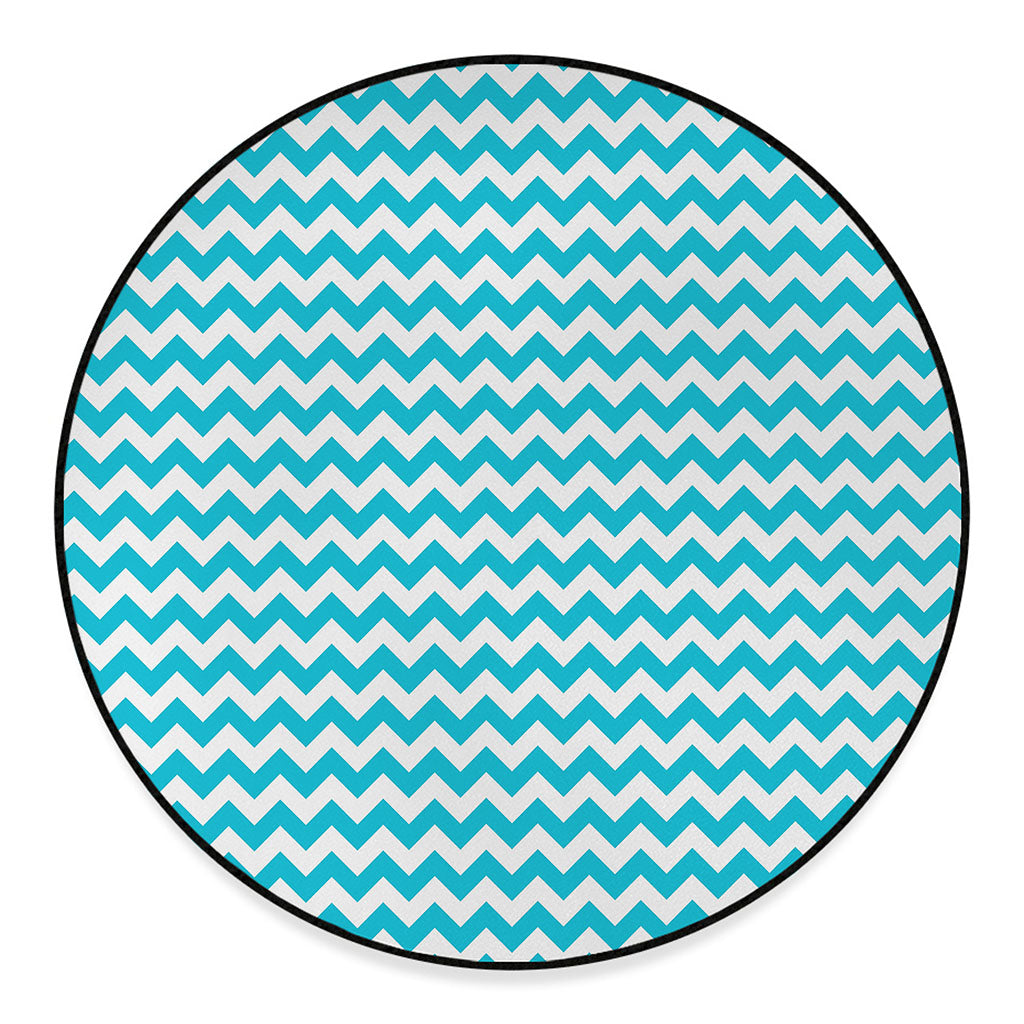 Blue And White Chevron Pattern Print Round Floor Mat