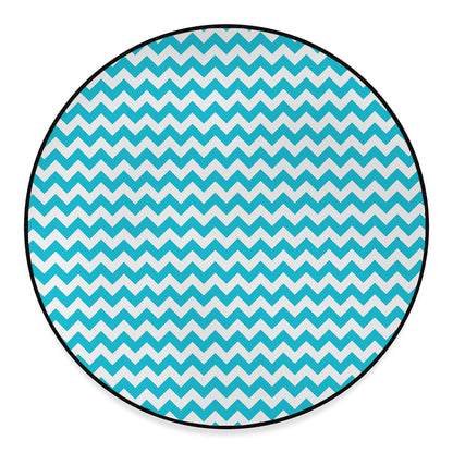 Blue And White Chevron Pattern Print Round Floor Mat