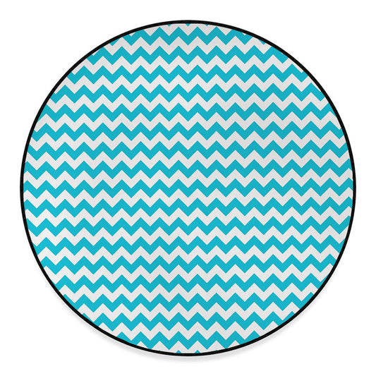 Blue And White Chevron Pattern Print Round Floor Mat