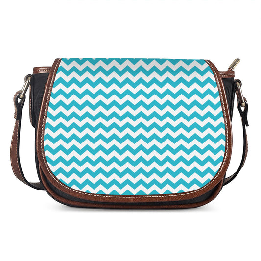 Blue And White Chevron Pattern Print Saddle Bag