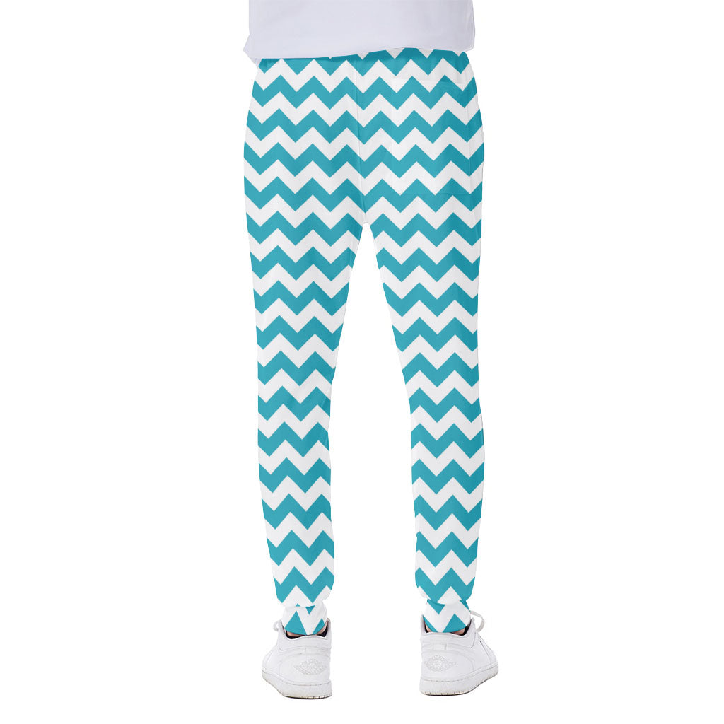Blue And White Chevron Pattern Print Scuba Joggers
