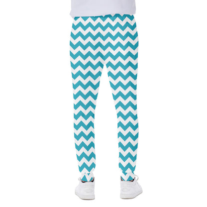 Blue And White Chevron Pattern Print Scuba Joggers