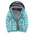 Blue And White Chevron Pattern Print Sherpa Lined Zip Up Hoodie