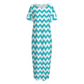 Blue And White Chevron Pattern Print Short Sleeve Long Nightdress
