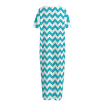 Blue And White Chevron Pattern Print Short Sleeve Long Nightdress
