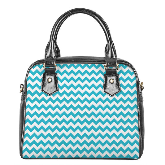 Blue And White Chevron Pattern Print Shoulder Handbag