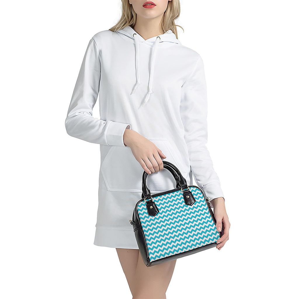 Blue And White Chevron Pattern Print Shoulder Handbag