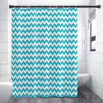 Blue And White Chevron Pattern Print Shower Curtain