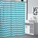 Blue And White Chevron Pattern Print Shower Curtain