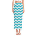 Blue And White Chevron Pattern Print Side Slit Maxi Skirt
