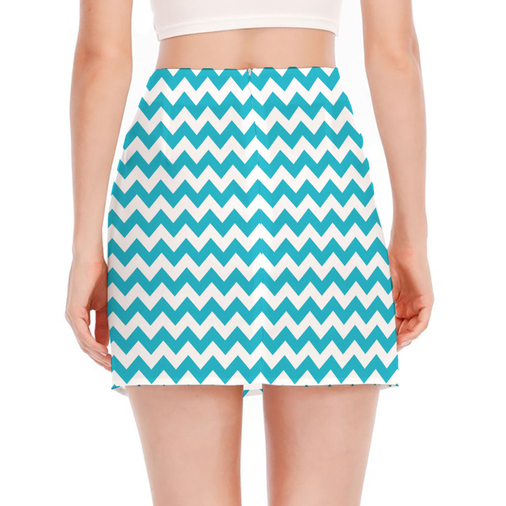 Blue And White Chevron Pattern Print Side Slit Mini Skirt