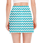 Blue And White Chevron Pattern Print Side Slit Mini Skirt