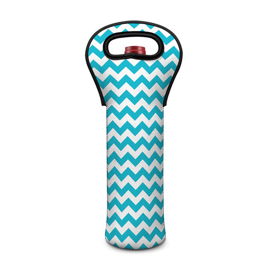 Blue And White Chevron Pattern Print Single Neoprene Wine Tote