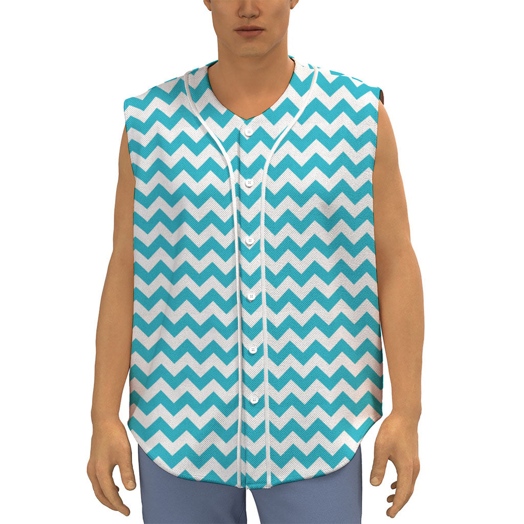Blue And White Chevron Pattern Print Sleeveless Baseball Jersey