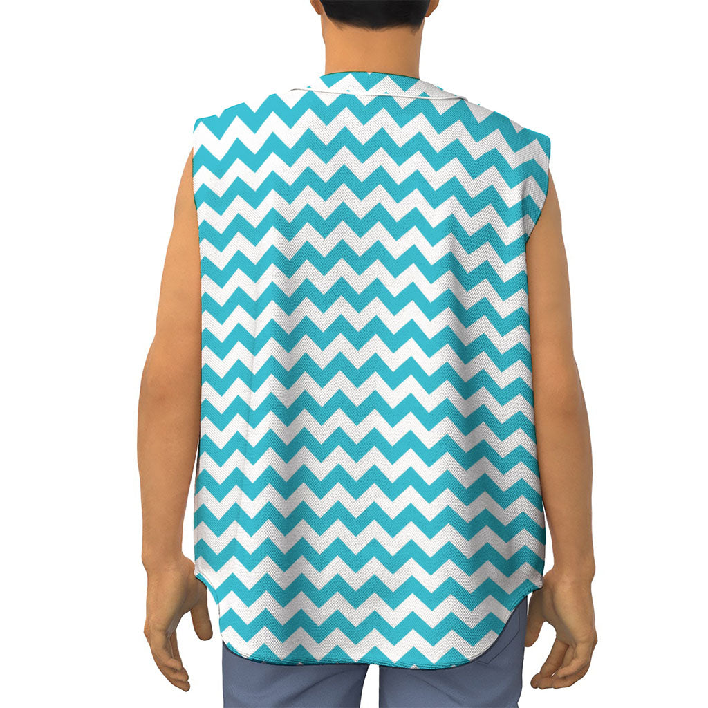 Blue And White Chevron Pattern Print Sleeveless Baseball Jersey