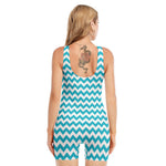 Blue And White Chevron Pattern Print Sleeveless One Piece Swimsuit