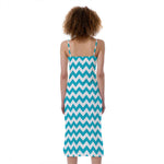 Blue And White Chevron Pattern Print Slim Fit Midi Cami Dress