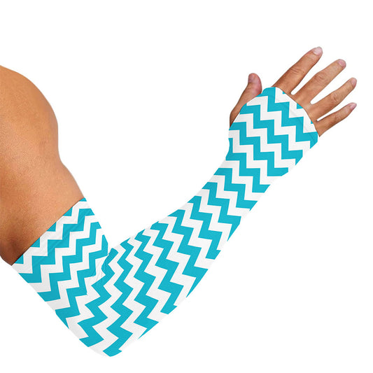 Blue And White Chevron Pattern Print Sun Protection Arm Sleeves
