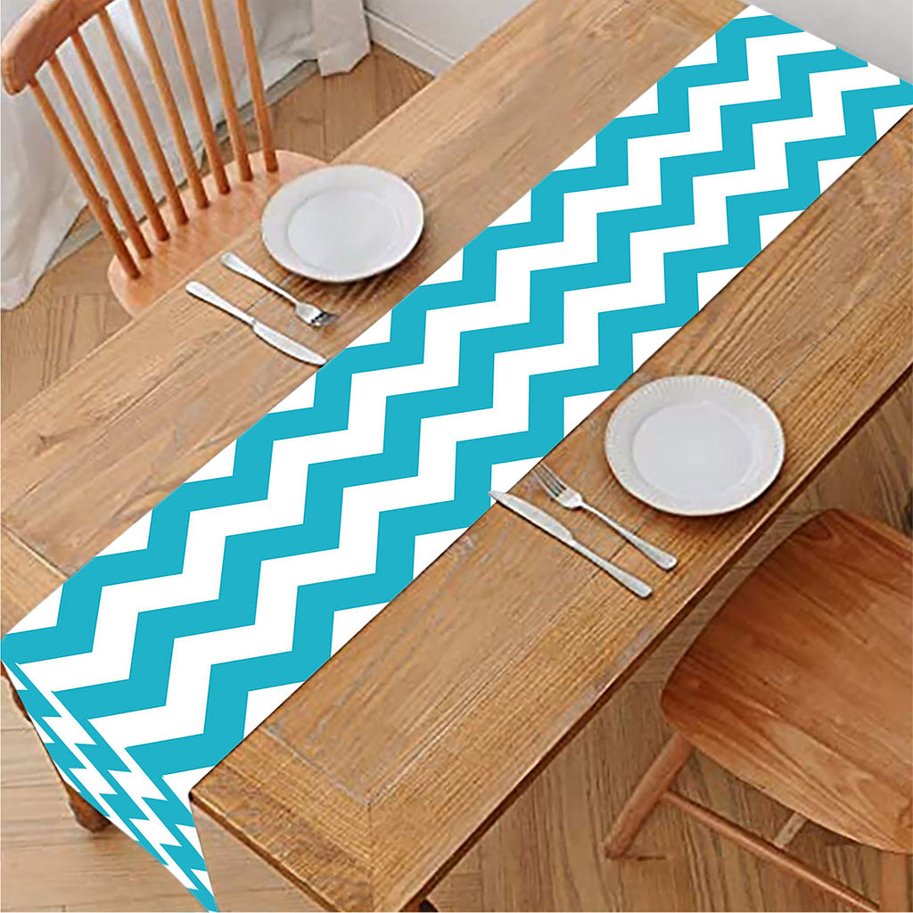 Blue And White Chevron Pattern Print Table Runner