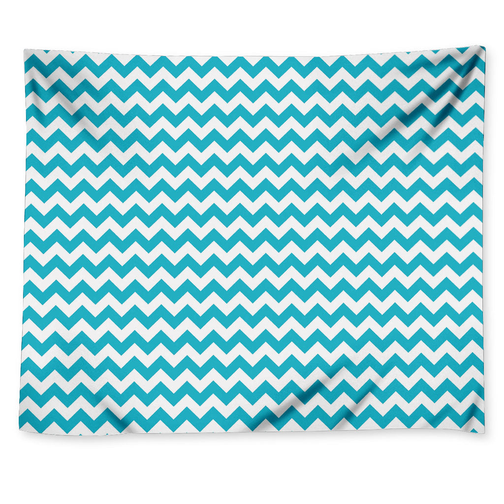 Blue And White Chevron Pattern Print Tapestry