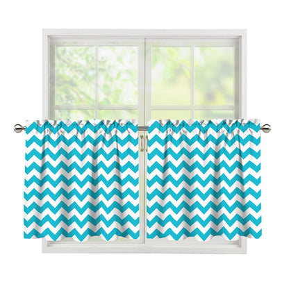Blue And White Chevron Pattern Print Tier Curtains