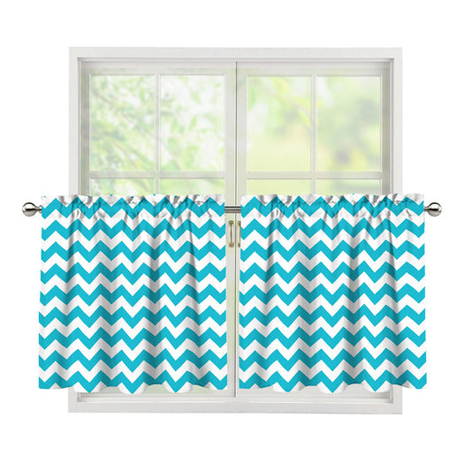 Blue And White Chevron Pattern Print Tier Curtains