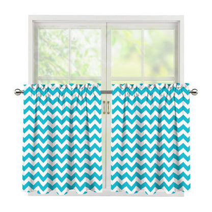 Blue And White Chevron Pattern Print Tier Curtains
