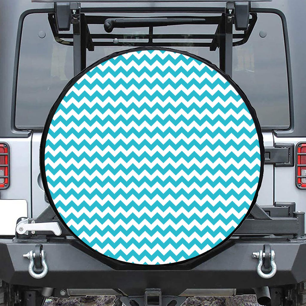 Blue And White Chevron Pattern Print Tire Cover