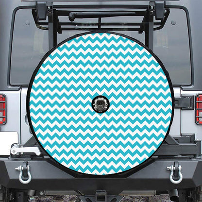 Blue And White Chevron Pattern Print Tire Cover With Camera Hole