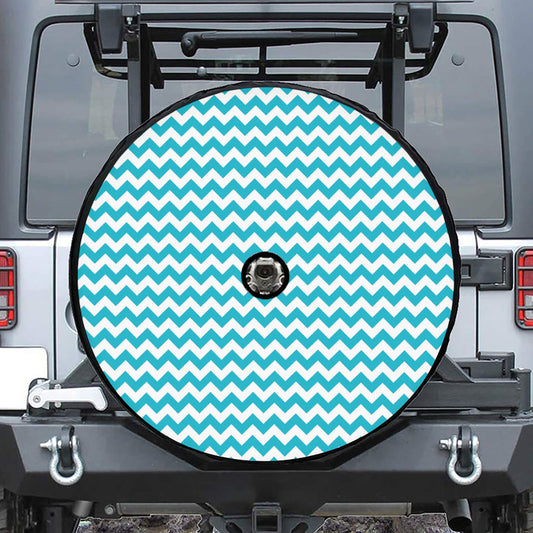 Blue And White Chevron Pattern Print Tire Cover With Camera Hole