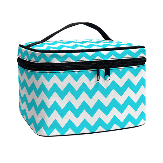 Blue And White Chevron Pattern Print Travel Makeup Bag