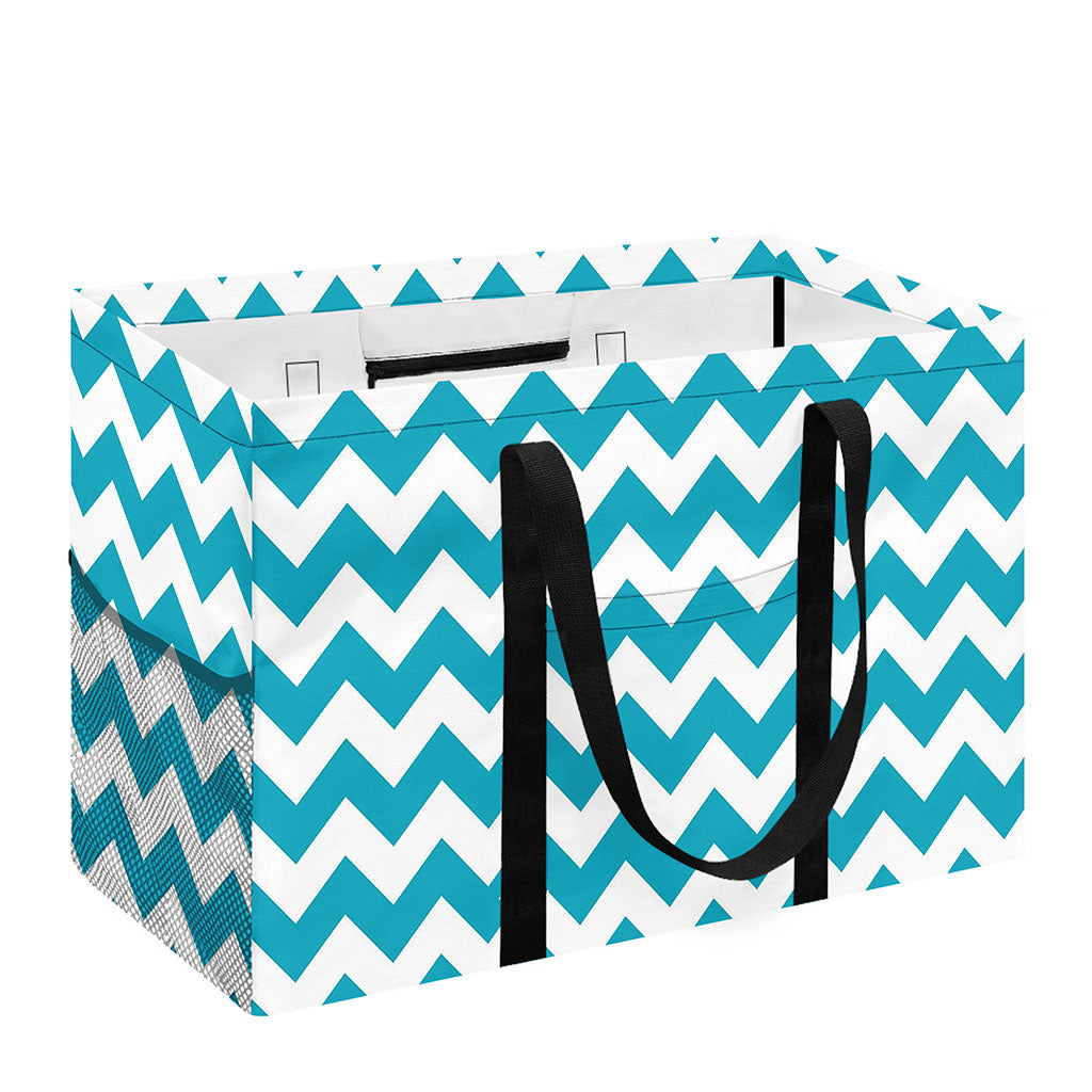 Blue And White Chevron Pattern Print Utility Tote Bag