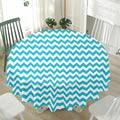 Blue And White Chevron Pattern Print Waterproof Round Tablecloth