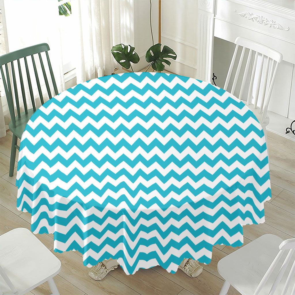 Blue And White Chevron Pattern Print Waterproof Round Tablecloth