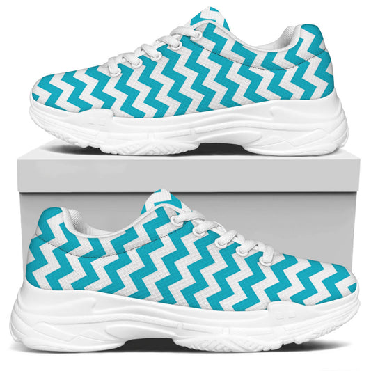 Blue And White Chevron Pattern Print White Chunky Shoes