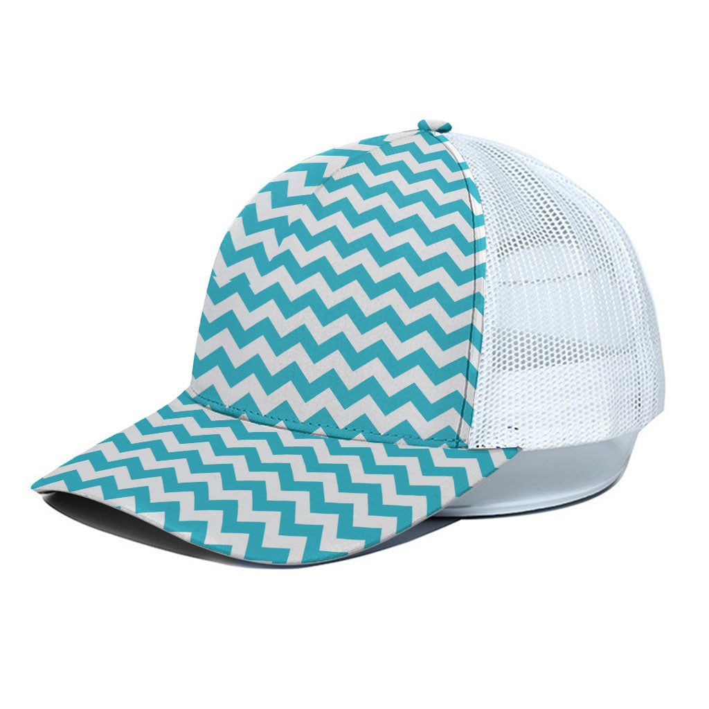 Blue And White Chevron Pattern Print White Mesh Trucker Cap