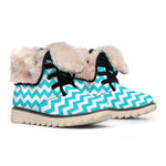 Blue And White Chevron Pattern Print Winter Boots