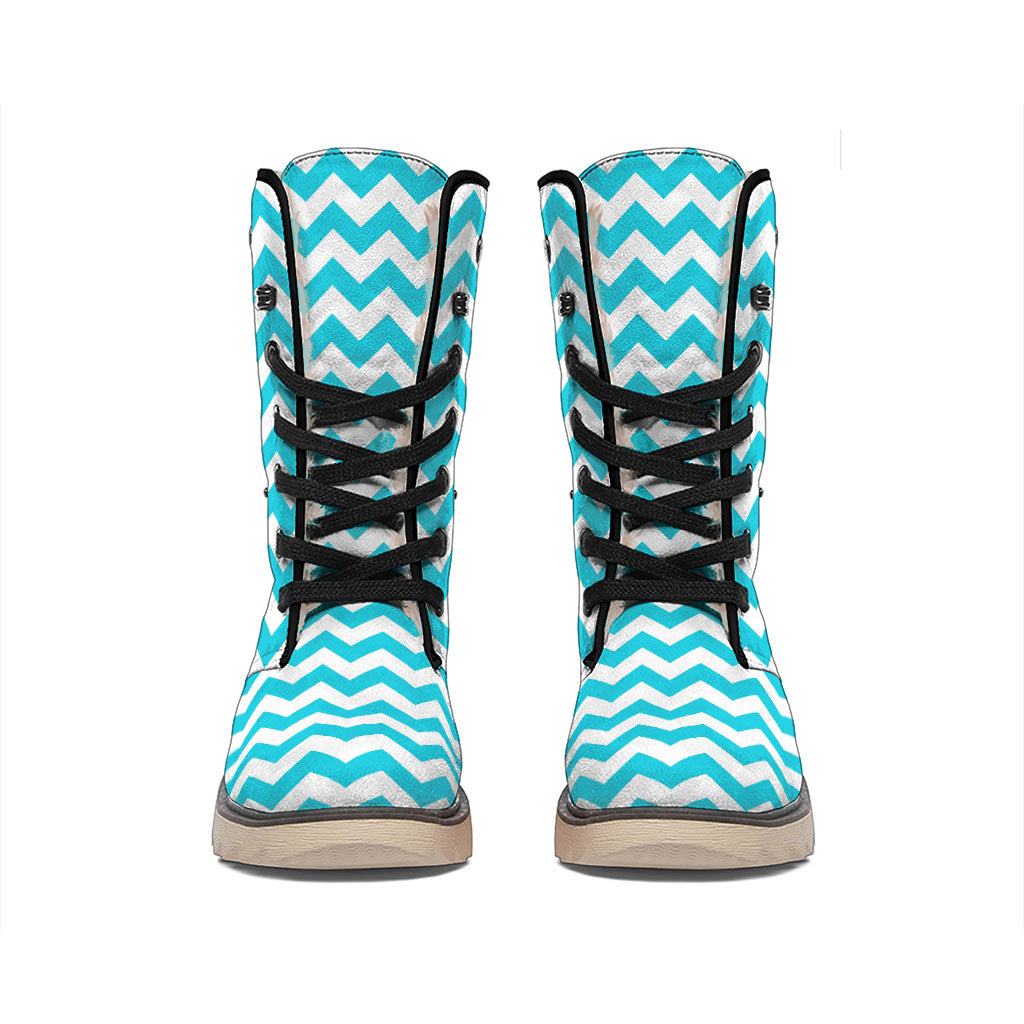 Blue And White Chevron Pattern Print Winter Boots