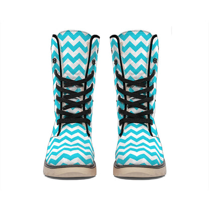Blue And White Chevron Pattern Print Winter Boots