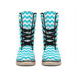 Blue And White Chevron Pattern Print Winter Boots