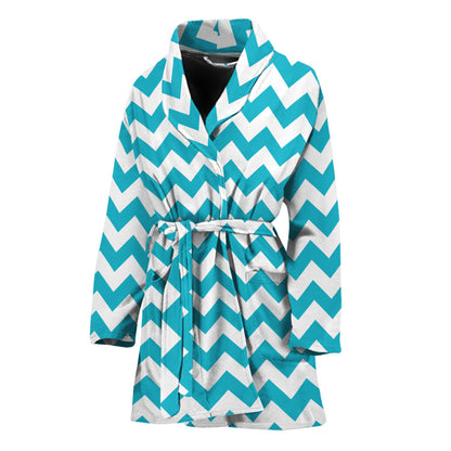 Blue And White Chevron Pattern Print Women's Bathrobe