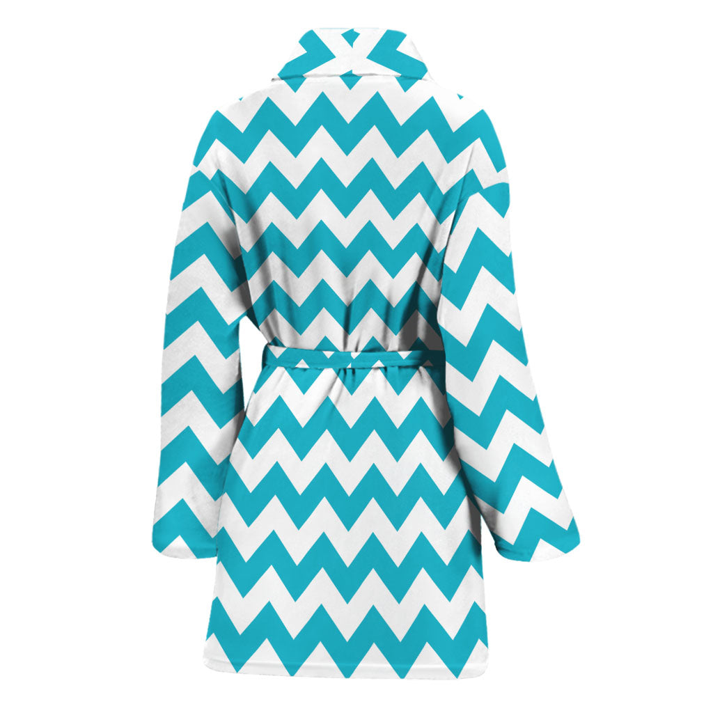 Blue And White Chevron Pattern Print Women's Bathrobe