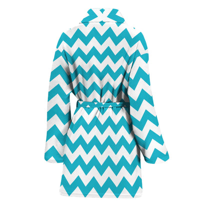 Blue And White Chevron Pattern Print Women's Bathrobe