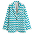 Blue And White Chevron Pattern Print Women's Cotton Blazer