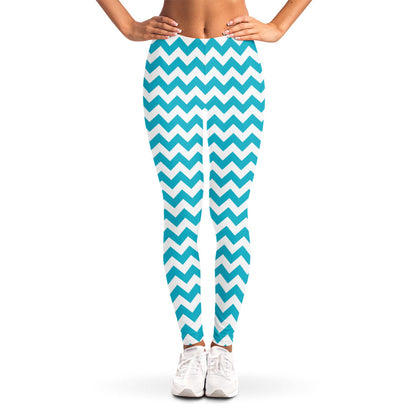Blue And White Chevron Pattern Print Women's Leggings