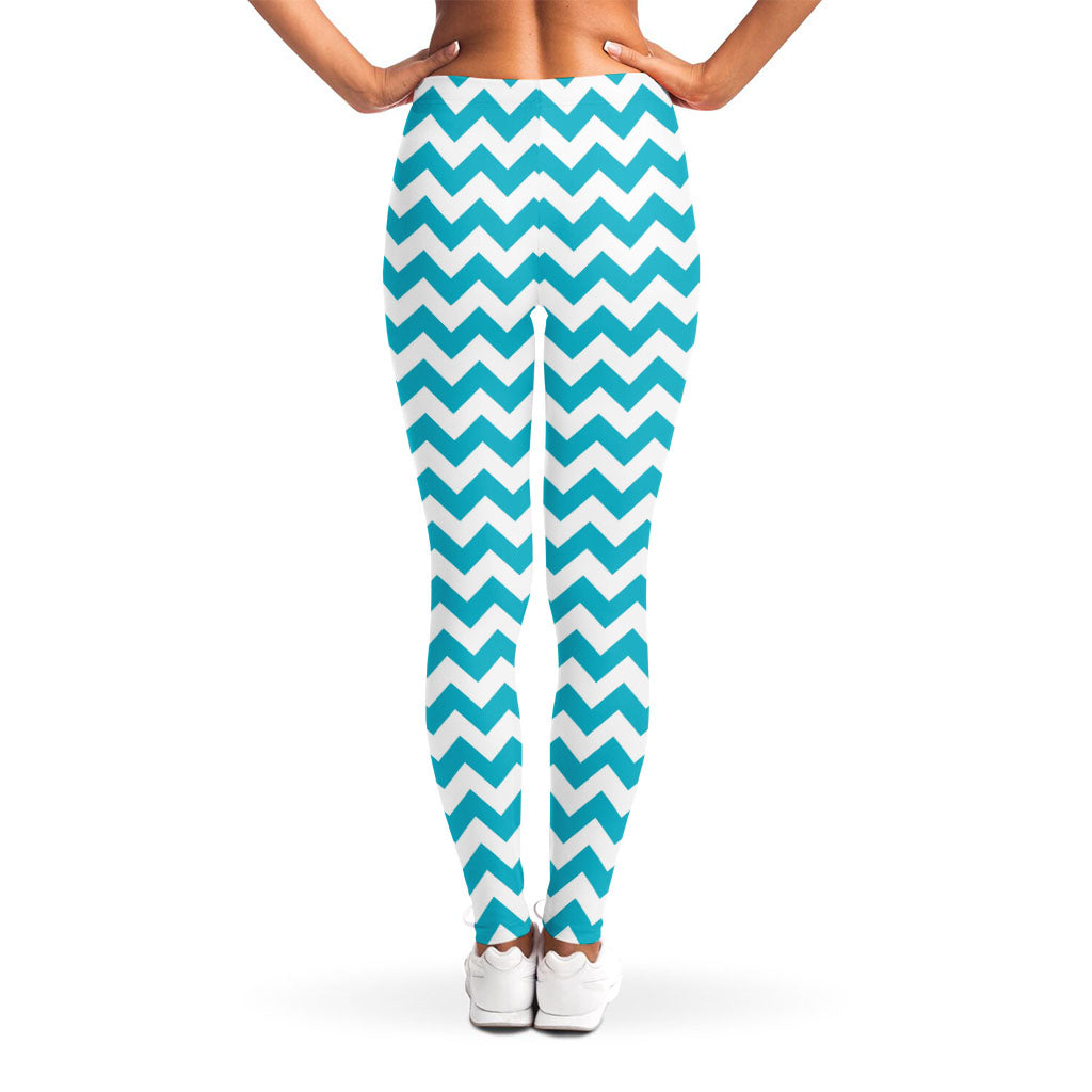 Blue And White Chevron Pattern Print Women's Leggings