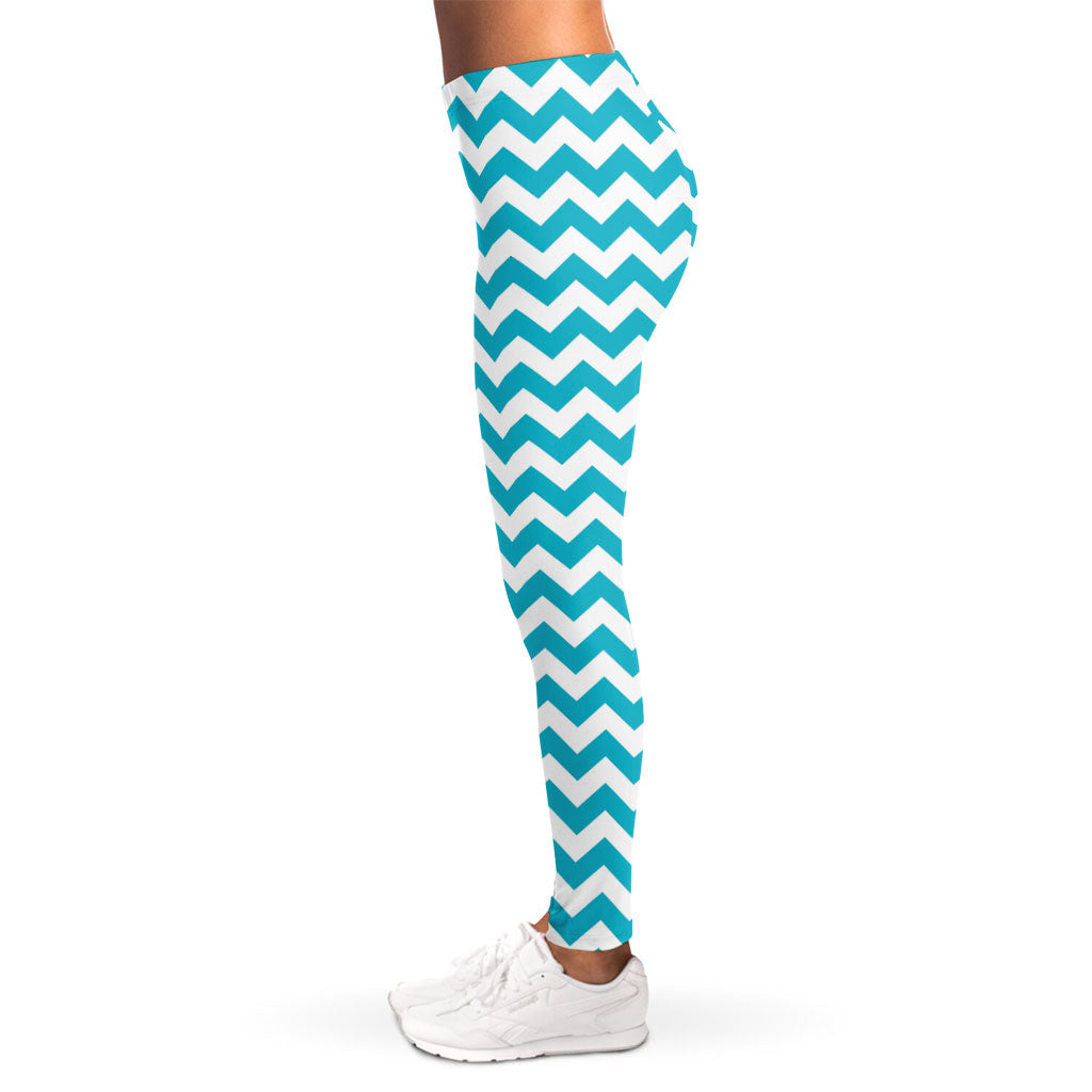 Blue And White Chevron Pattern Print Women's Leggings