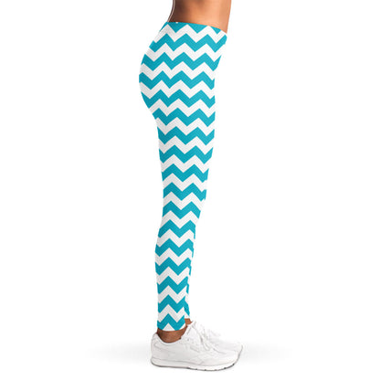 Blue And White Chevron Pattern Print Women's Leggings