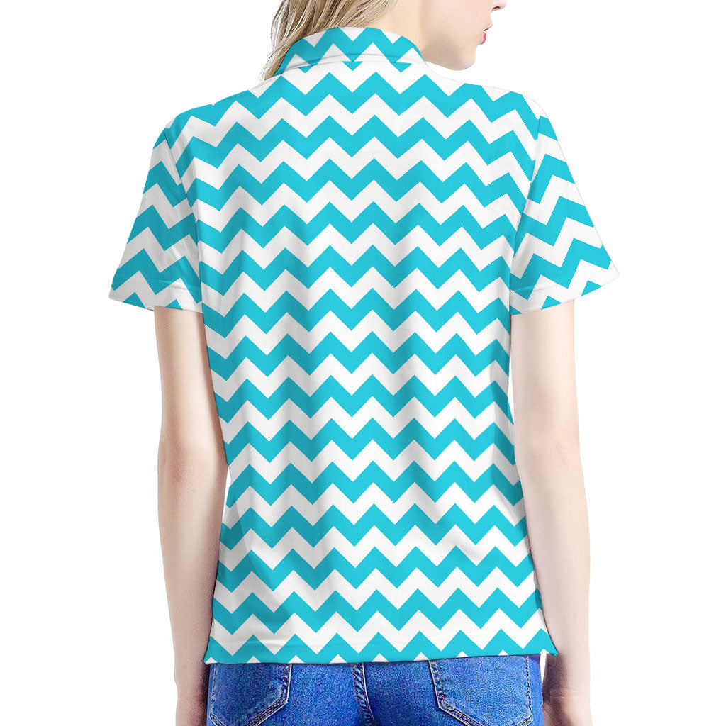 Blue And White Chevron Pattern Print Women's Polo Shirt